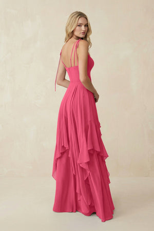 Cami Strap Ruffled A - Line Chiffon Bridesmaid Dress in Fuchsia - SHE IS ME Bridesmaid Dresses