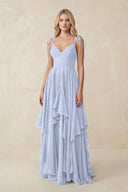 Cami Strap Ruffled A - Line Chiffon Bridesmaid Dress in Ice - SHE IS ME Bridesmaid Dresses