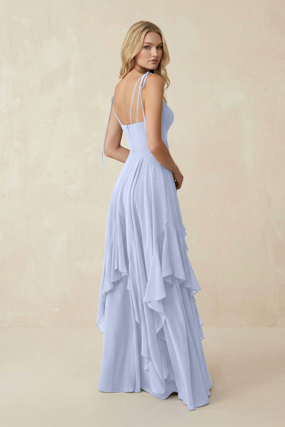 Cami Strap Ruffled A - Line Chiffon Bridesmaid Dress in Ice - KISS BRIDAL Bridesmaid Dresses