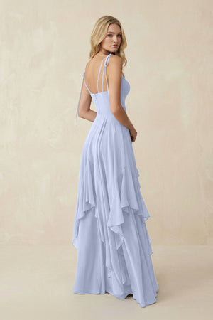 Cami Strap Ruffled A - Line Chiffon Bridesmaid Dress in Ice - SHE IS ME Bridesmaid Dresses