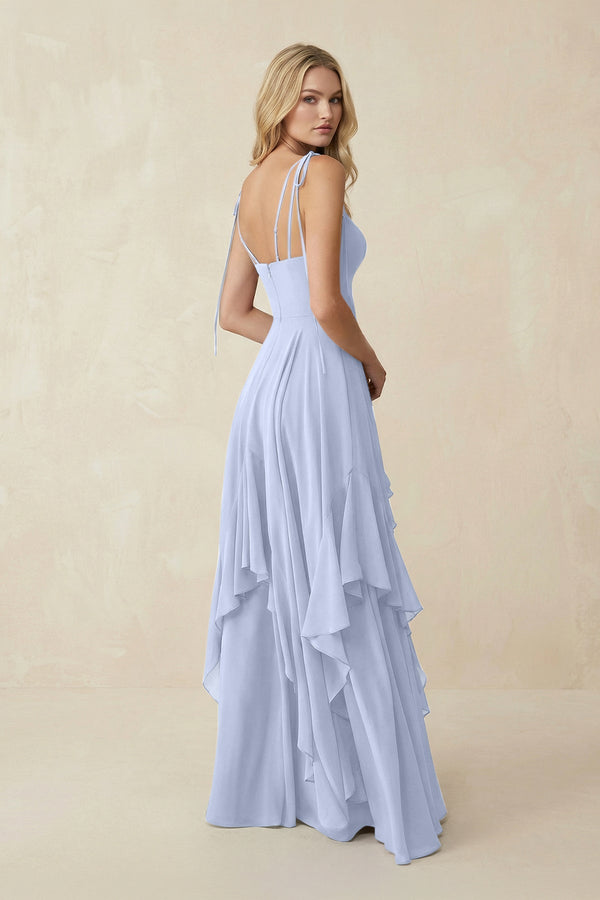 Cami Strap Ruffled A - Line Chiffon Bridesmaid Dress in Ice - SHE IS ME Bridesmaid Dresses