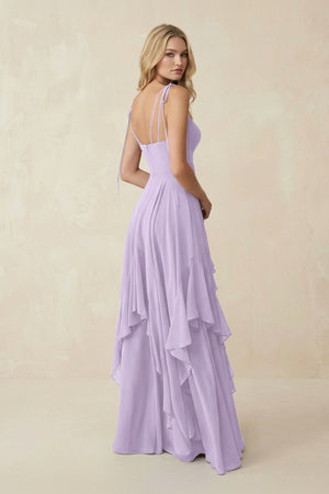 Cami Strap Ruffled A - Line Chiffon Bridesmaid Dress in Lavender - SHE IS ME Bridesmaid Dresses