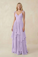 Cami Strap Ruffled A - Line Chiffon Bridesmaid Dress in Lavender - SHE IS ME Bridesmaid Dresses