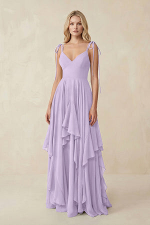 Cami Strap Ruffled A - Line Chiffon Bridesmaid Dress in Lavender - SHE IS ME Bridesmaid Dresses