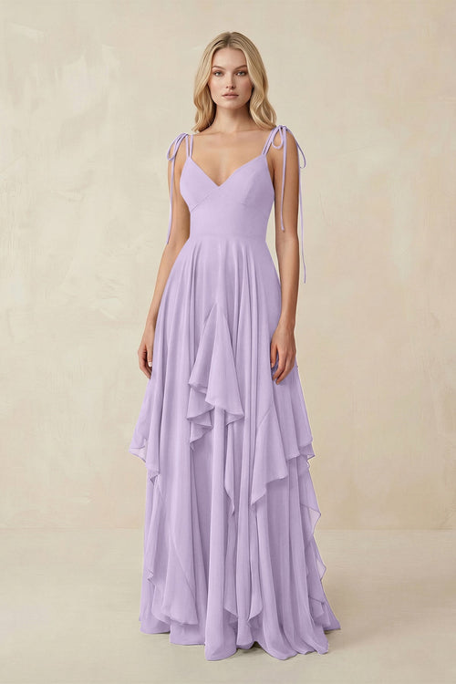 Cami Strap Ruffled A - Line Chiffon Bridesmaid Dress in Lavender - SHE IS ME Bridesmaid Dresses
