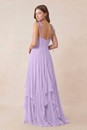 Cami Strap Ruffled A - Line Chiffon Bridesmaid Dress in Lavender - KISS BRIDAL Bridesmaid Dresses