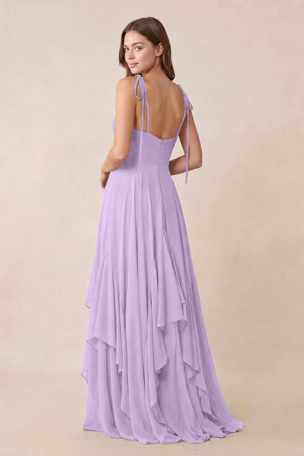 Cami Strap Ruffled A - Line Chiffon Bridesmaid Dress in Lavender - KISS BRIDAL Bridesmaid Dresses