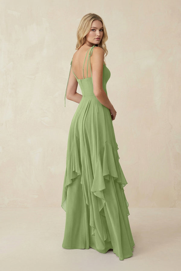 Cami Strap Ruffled A - Line Chiffon Bridesmaid Dress in Matcha - SHE IS ME Bridesmaid Dresses
