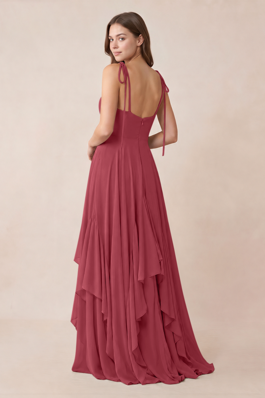 Cami Strap Ruffled A-Line Chiffon Bridesmaid Dress in Merlot