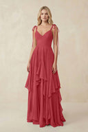 Cami Strap Ruffled A - Line Chiffon Bridesmaid Dress in Merlot - SHE IS ME Bridesmaid Dresses