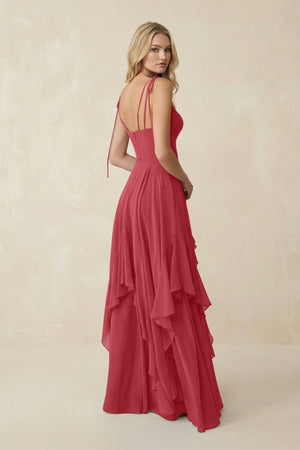 Cami Strap Ruffled A - Line Chiffon Bridesmaid Dress in Merlot - SHE IS ME Bridesmaid Dresses