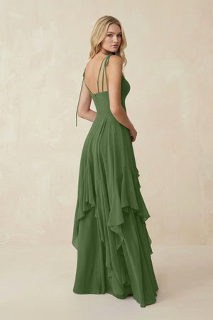 Cami Strap Ruffled A - Line Chiffon Bridesmaid Dress in Moss - SHE IS ME Bridesmaid Dresses