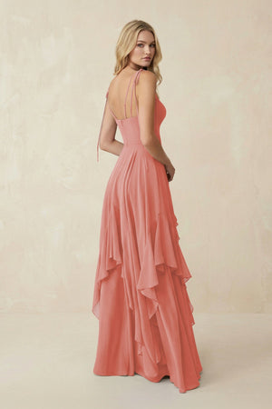 Cami Strap Ruffled A - Line Chiffon Bridesmaid Dress in Mulberry - SHE IS ME Bridesmaid Dresses