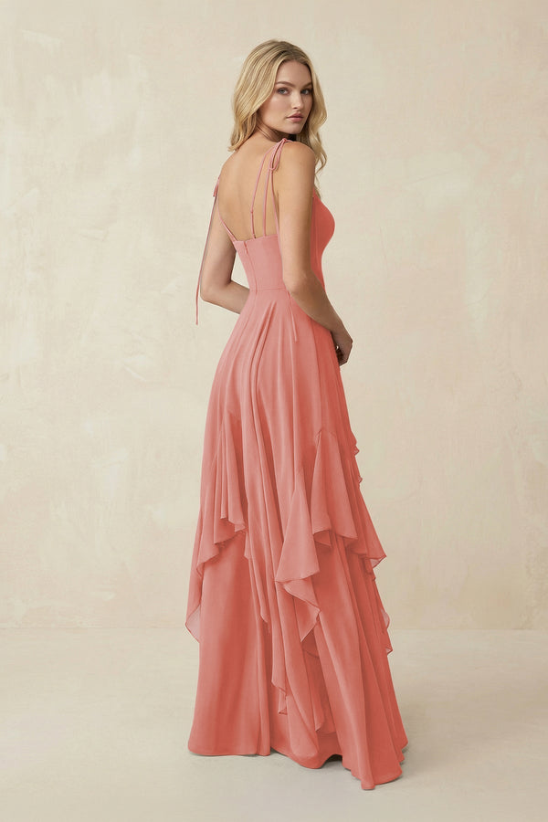 Cami Strap Ruffled A - Line Chiffon Bridesmaid Dress in Mulberry - SHE IS ME Bridesmaid Dresses
