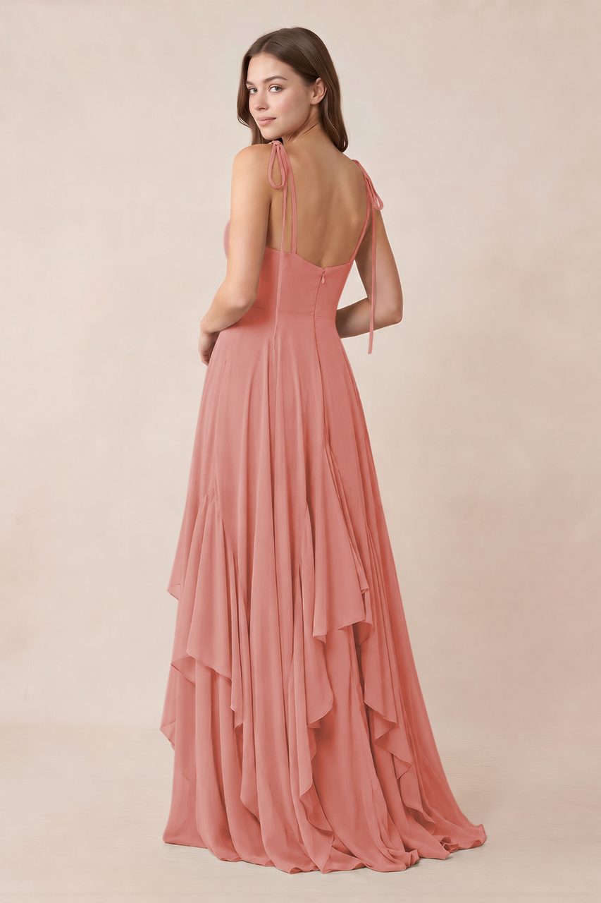 Cami Strap Ruffled A-Line Chiffon Bridesmaid Dress in Mulberry