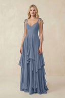 Cami Strap Ruffled A - Line Chiffon Bridesmaid Dress in Neptune - SHE IS ME Bridesmaid Dresses