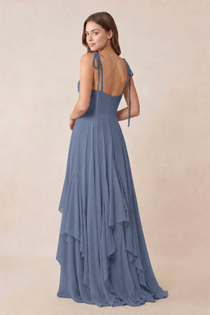 Cami Strap Ruffled A - Line Chiffon Bridesmaid Dress in Neptune - KISS BRIDAL Bridesmaid Dresses