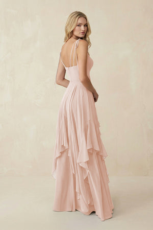 Cami Strap Ruffled A - Line Chiffon Bridesmaid Dress in Pale Blush - SHE IS ME Bridesmaid Dresses