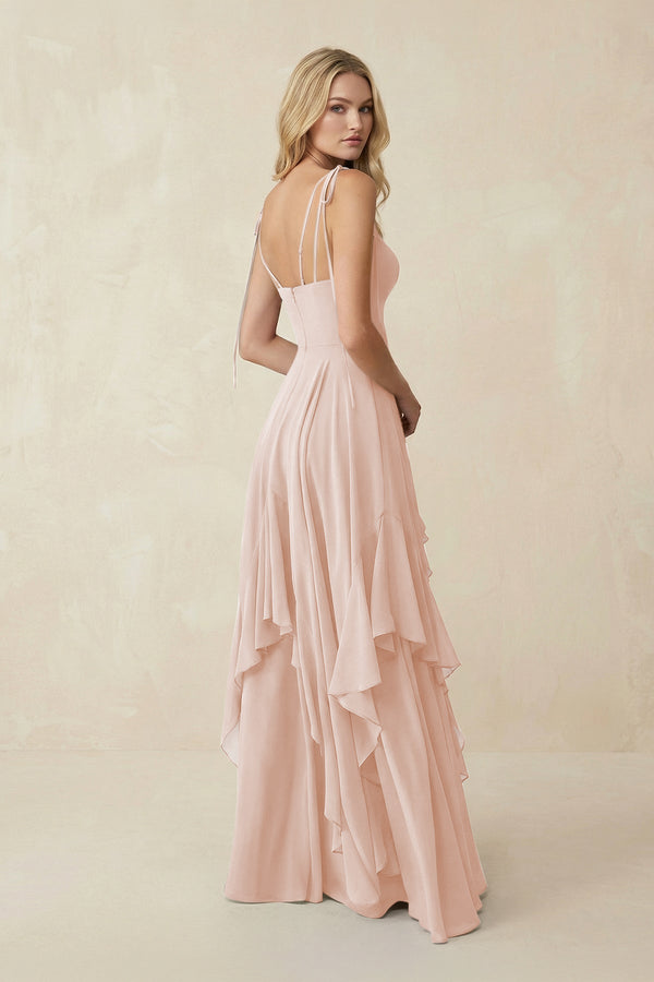 Cami Strap Ruffled A - Line Chiffon Bridesmaid Dress in Pale Blush - SHE IS ME Bridesmaid Dresses