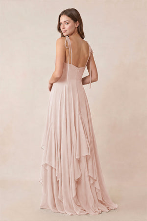 Cami Strap Ruffled A - Line Chiffon Bridesmaid Dress in Pale Blush - KISS BRIDAL Bridesmaid Dresses