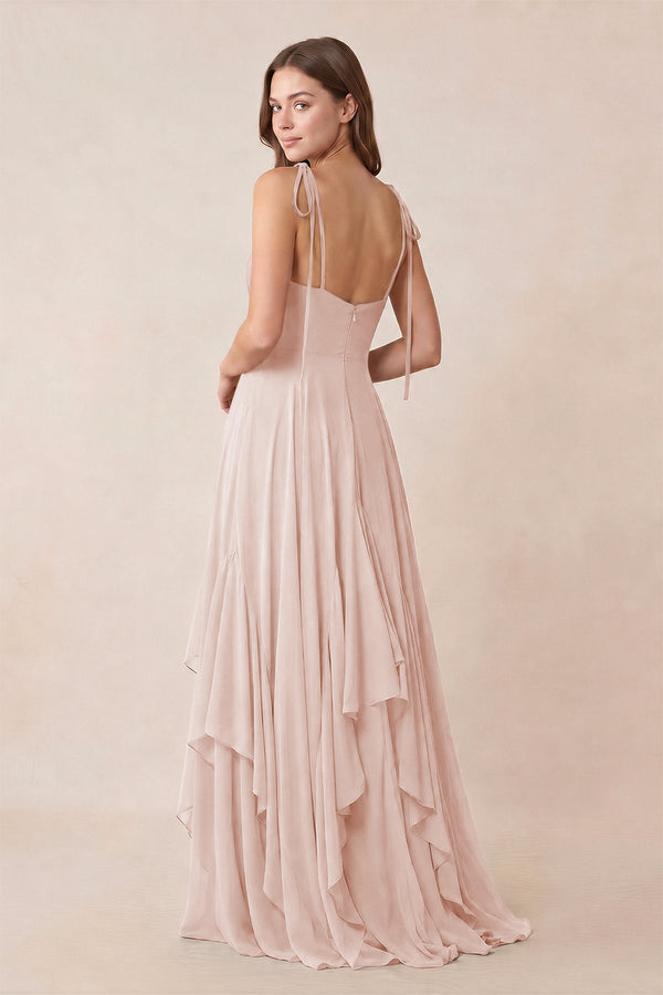 Cami Strap Ruffled A - Line Chiffon Bridesmaid Dress in Pale Blush - KISS BRIDAL Bridesmaid Dresses