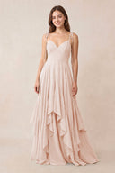 Cami Strap Ruffled A - Line Chiffon Bridesmaid Dress in Pale Blush - KISS BRIDAL Bridesmaid Dresses