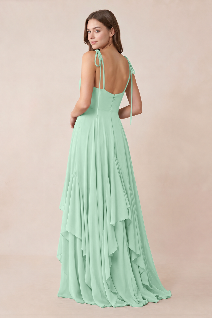 Cami Strap Ruffled A-Line Chiffon Bridesmaid Dress in Pale Pistachio