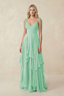 Cami Strap Ruffled A - Line Chiffon Bridesmaid Dress in Pale Pistachio - SHE IS ME Bridesmaid Dresses