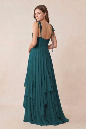 Cami Strap Ruffled A - Line Chiffon Bridesmaid Dress in Pine - KISS BRIDAL Bridesmaid Dresses