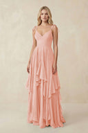 Cami Strap Ruffled A - Line Chiffon Bridesmaid Dress in Rose Petal - SHE IS ME Bridesmaid Dresses