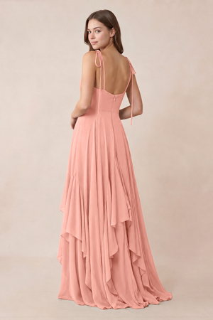 Cami Strap Ruffled A-Line Chiffon Bridesmaid Dress in Rosette (2) | KISSBRIDAL