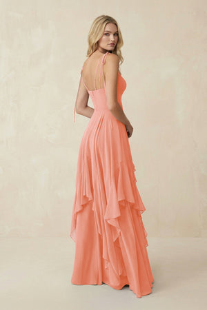 Cami Strap Ruffled A - Line Chiffon Bridesmaid Dress in Rosette - SHE IS ME Bridesmaid Dresses