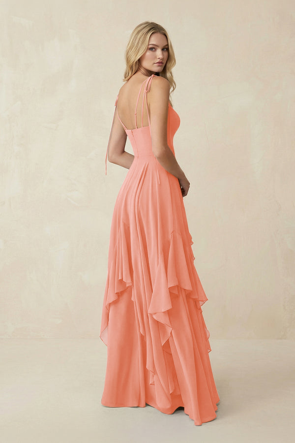 Cami Strap Ruffled A - Line Chiffon Bridesmaid Dress in Rosette - SHE IS ME Bridesmaid Dresses