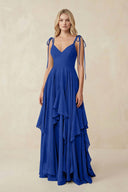 Cami Strap Ruffled A - Line Chiffon Bridesmaid Dress in Royal Blue - SHE IS ME Bridesmaid Dresses