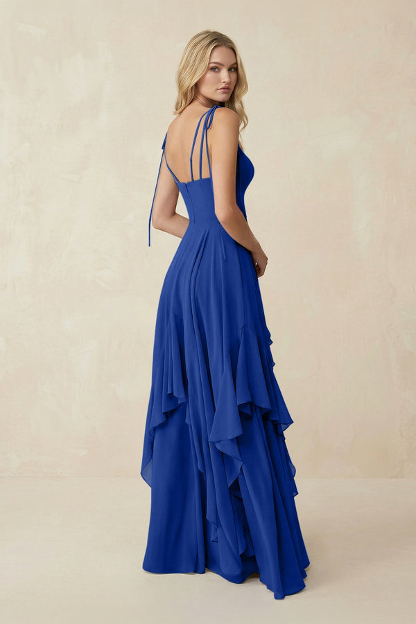 Cami Strap Ruffled A - Line Chiffon Bridesmaid Dress in Royal Blue - SHE IS ME Bridesmaid Dresses