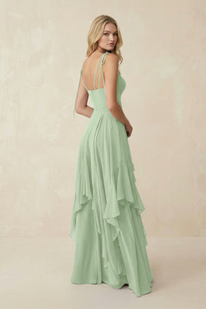 Cami Strap Ruffled A - Line Chiffon Bridesmaid Dress in Sage - SHE IS ME Bridesmaid Dresses