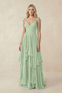 Cami Strap Ruffled A - Line Chiffon Bridesmaid Dress in Sage - SHE IS ME Bridesmaid Dresses