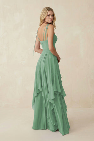 Cami Strap Ruffled A - Line Chiffon Bridesmaid Dress in Sea Glass - SHE IS ME Bridesmaid Dresses