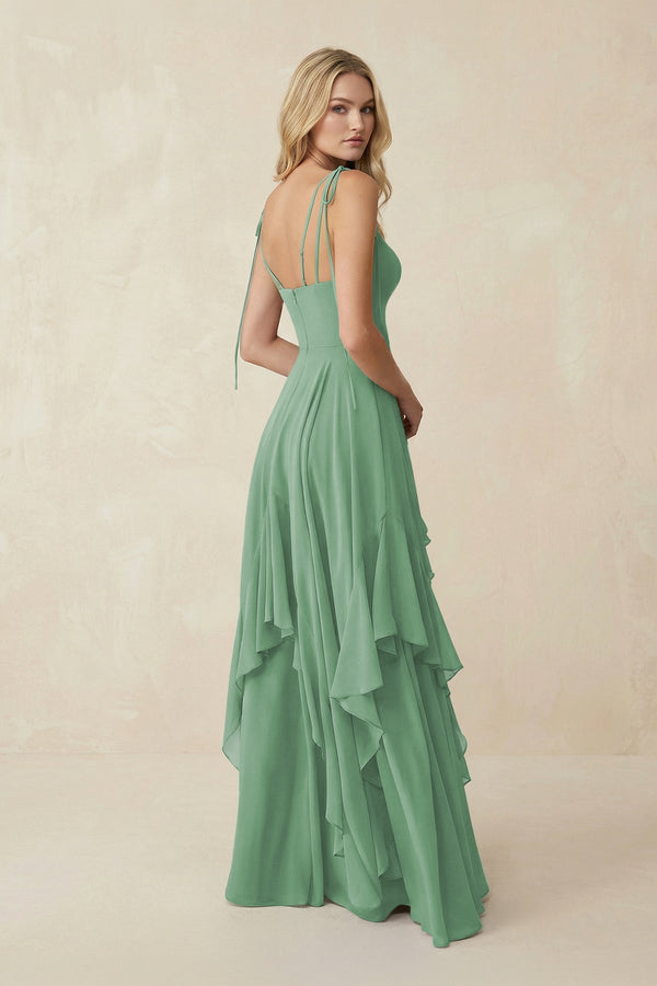Cami Strap Ruffled A - Line Chiffon Bridesmaid Dress in Sea Glass - SHE IS ME Bridesmaid Dresses