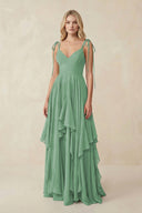 Cami Strap Ruffled A - Line Chiffon Bridesmaid Dress in Sea Glass - SHE IS ME Bridesmaid Dresses