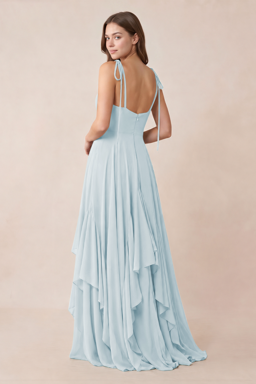 Cami Strap Ruffled A-Line Chiffon Bridesmaid Dress in Sky Blue