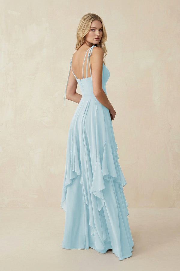 Cami Strap Ruffled A - Line Chiffon Bridesmaid Dress in Sky Blue - SHE IS ME Bridesmaid Dresses