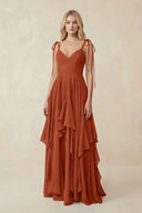 Cami Strap Ruffled A - Line Chiffon Bridesmaid Dress in Spice - SHE IS ME Bridesmaid Dresses