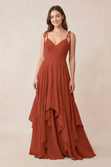 Cami Strap Ruffled A - Line Chiffon Bridesmaid Dress in Spice - KISS BRIDAL Bridesmaid Dresses