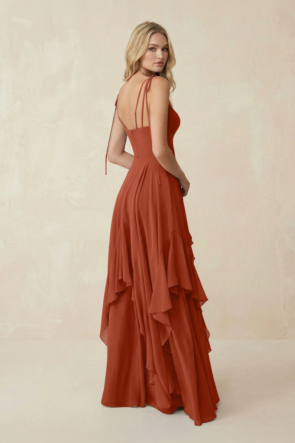 Cami Strap Ruffled A - Line Chiffon Bridesmaid Dress in Spice - SHE IS ME Bridesmaid Dresses