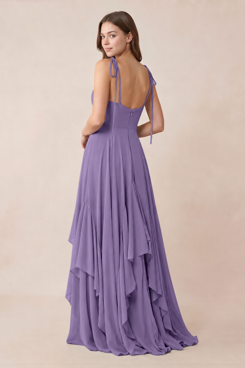 Cami Strap Ruffled A-Line Chiffon Bridesmaid Dress in Tahiti