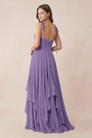 Cami Strap Ruffled A-Line Chiffon Bridesmaid Dress in Tahiti (2) | KISSBRIDAL