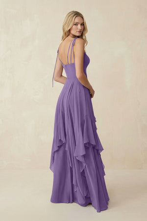 Cami Strap Ruffled A - Line Chiffon Bridesmaid Dress in Tahiti - SHE IS ME Bridesmaid Dresses