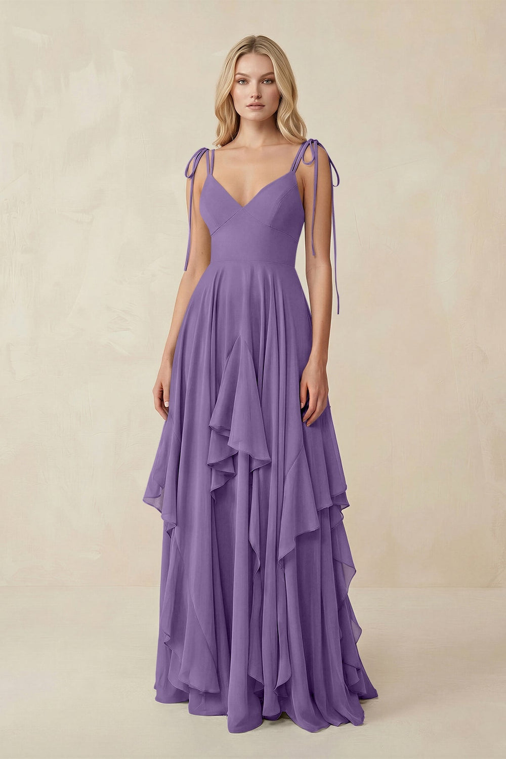 Cami Strap Ruffled A - Line Chiffon Bridesmaid Dress in Tahiti - KISS BRIDAL Bridesmaid Dresses