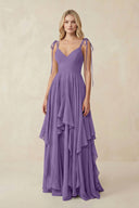 Cami Strap Ruffled A - Line Chiffon Bridesmaid Dress in Tahiti - SHE IS ME Bridesmaid Dresses